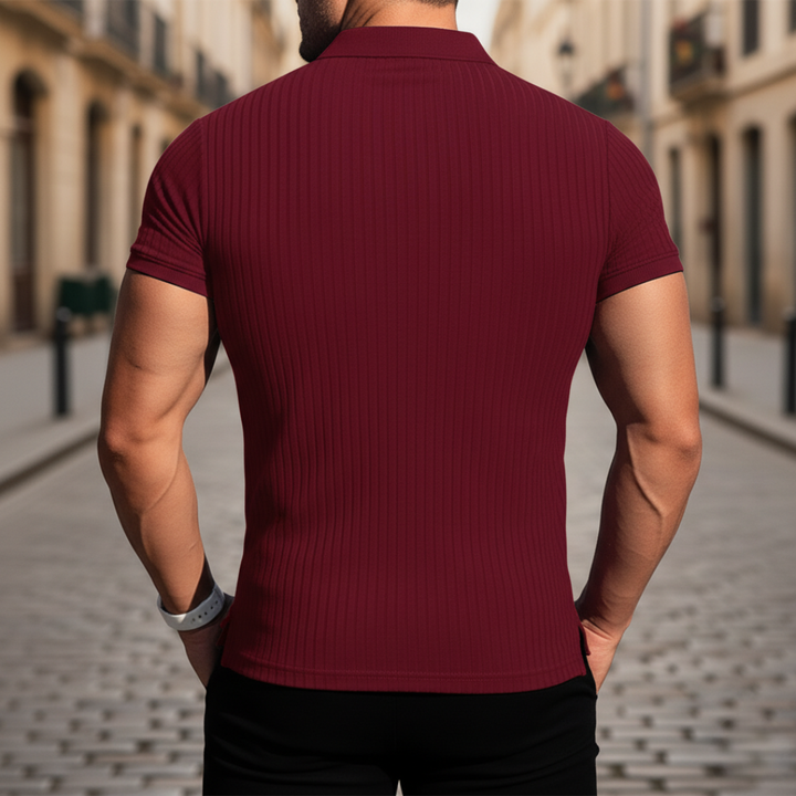 Men Ribbed Short Sleeve Polo Shirt