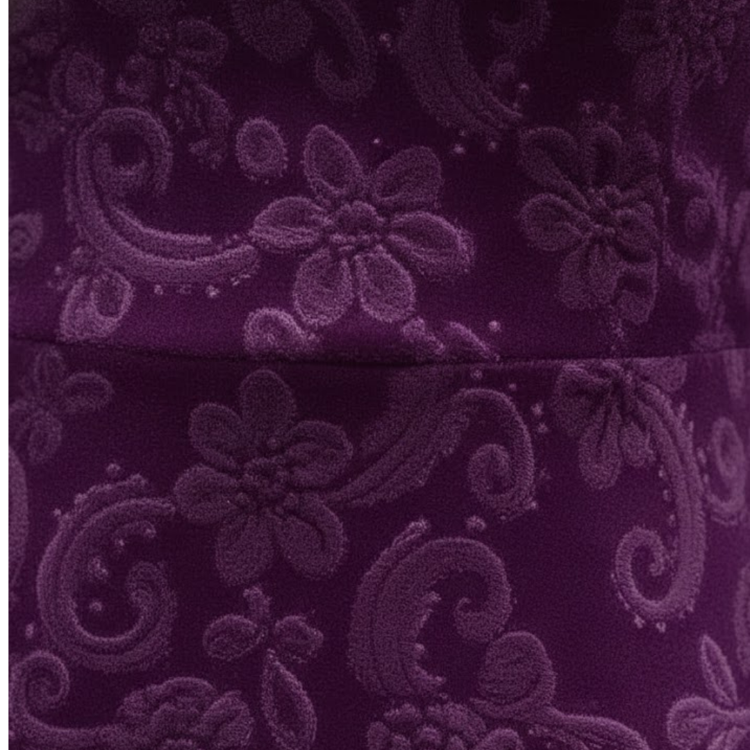 Robe midi en velours à fleurs pour femme à manches trois-quarts