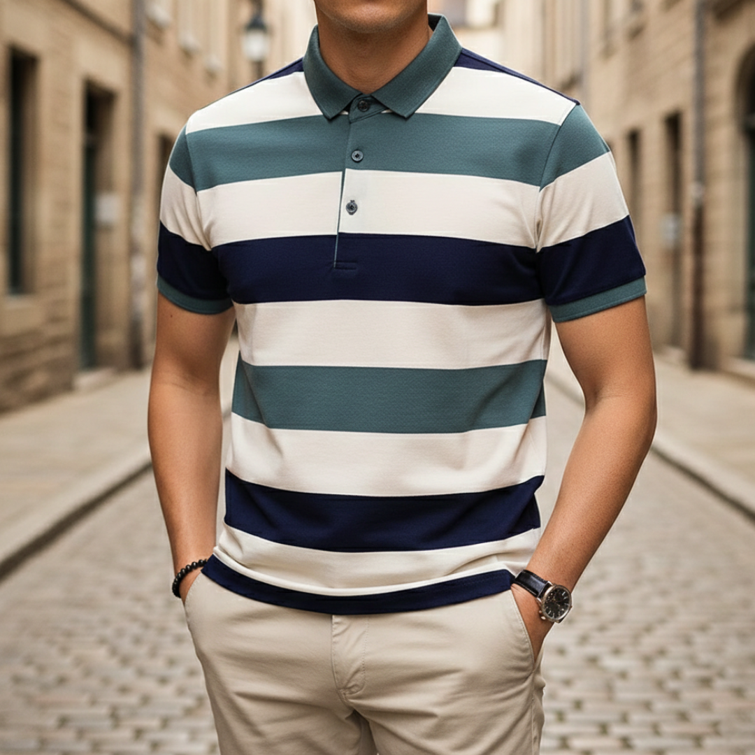 Men Striped Short Sleeve Polo Shirt
