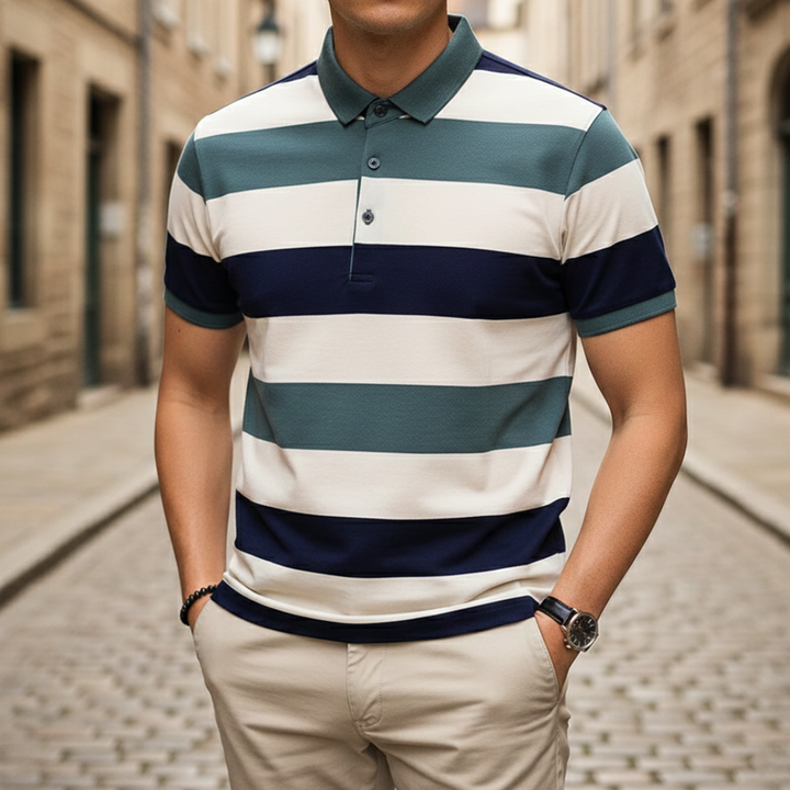 Men Striped Short Sleeve Polo Shirt
