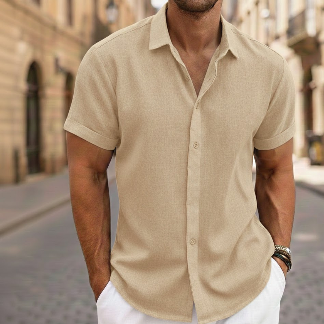 Men Short Sleeve Summer Shirt Lightweight Button Front