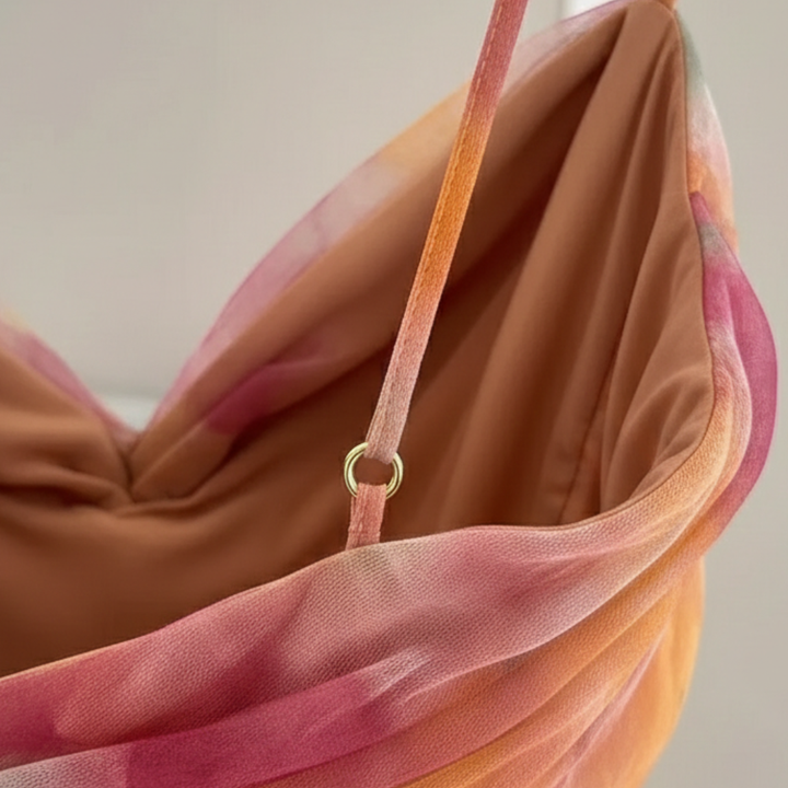 Vestido largo de noche con estampado floral, tul sin mangas para mujer