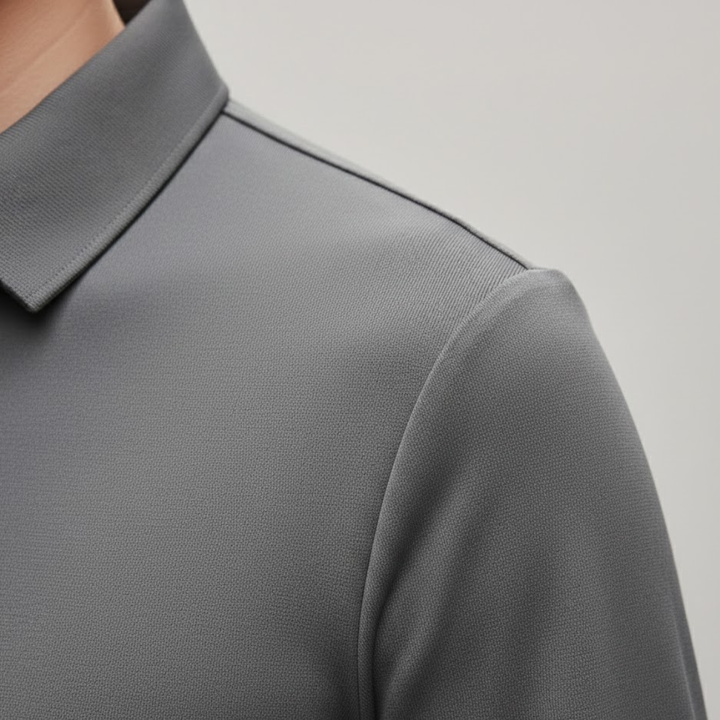 Chemise polo à manches longues décontractée pour homme, couleur unie