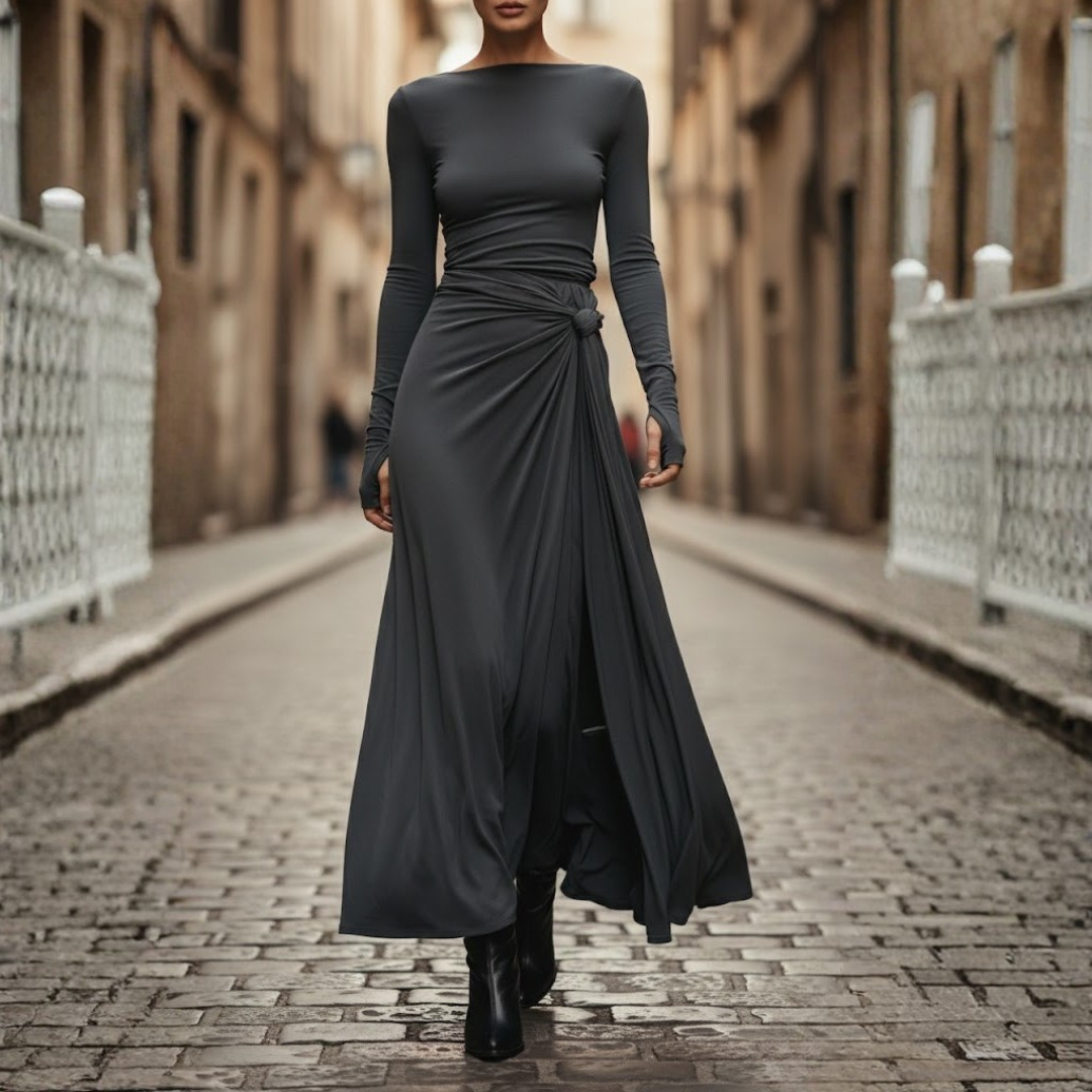 Robe longue à nouer sur le côté en tissu extensible pour femmes