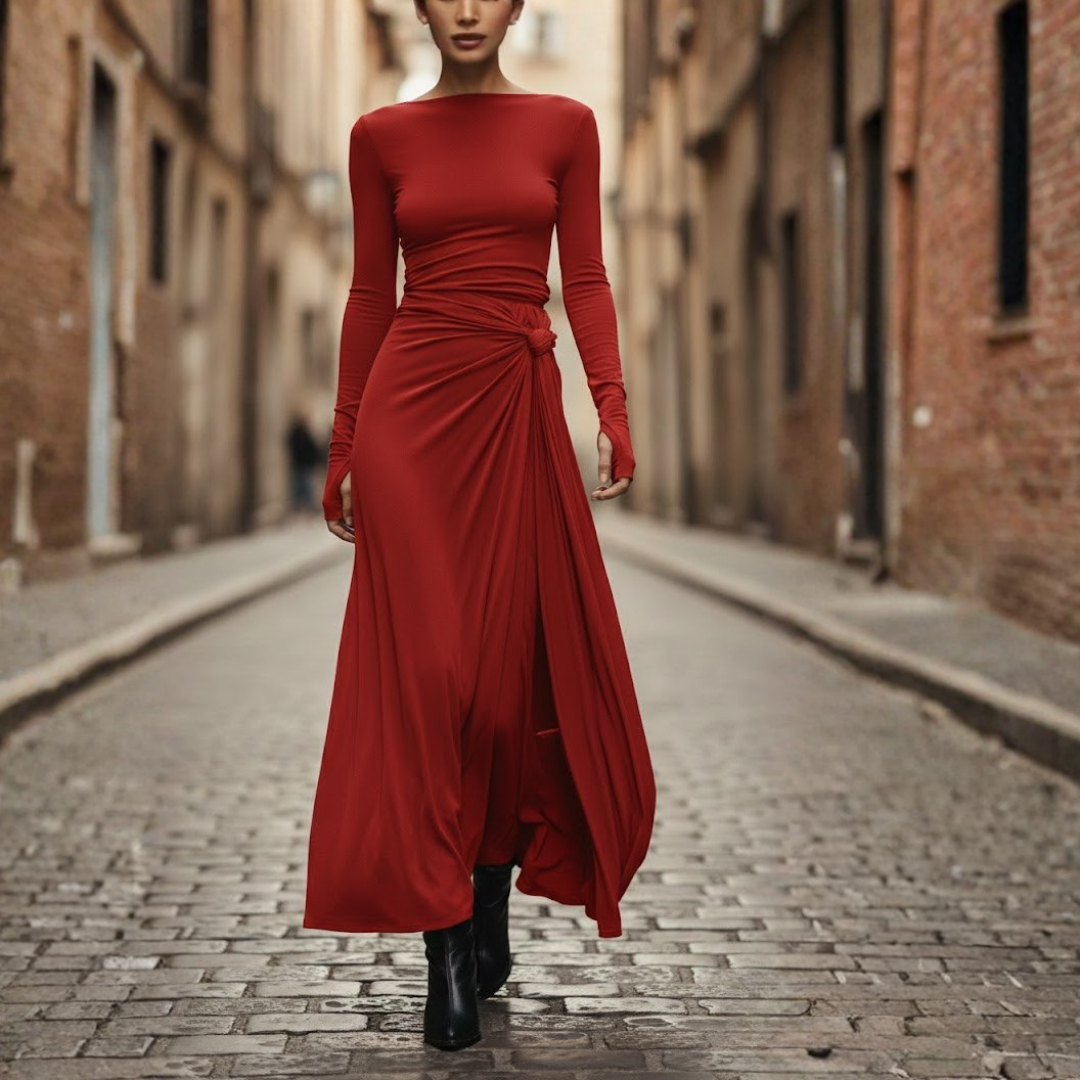 Robe longue à nouer sur le côté en tissu extensible pour femmes