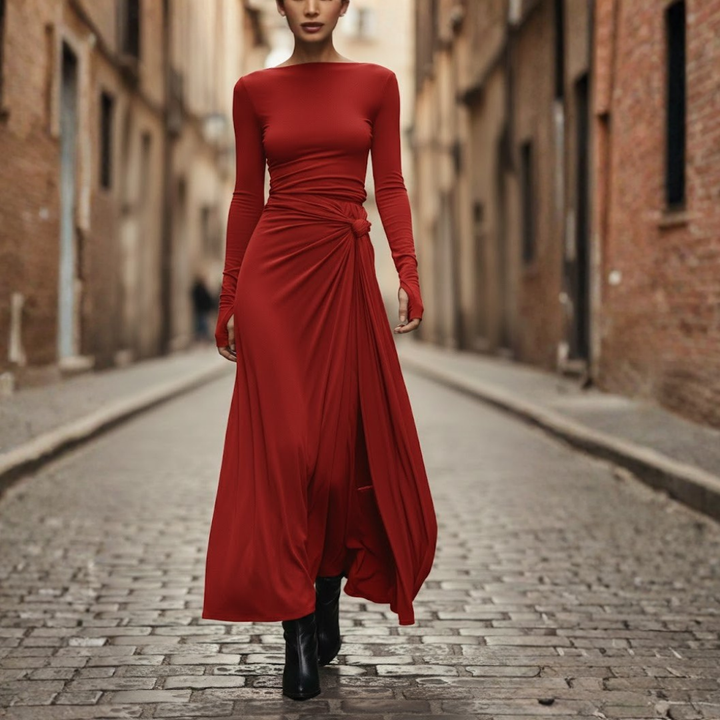 Robe longue à nouer sur le côté en tissu extensible pour femmes