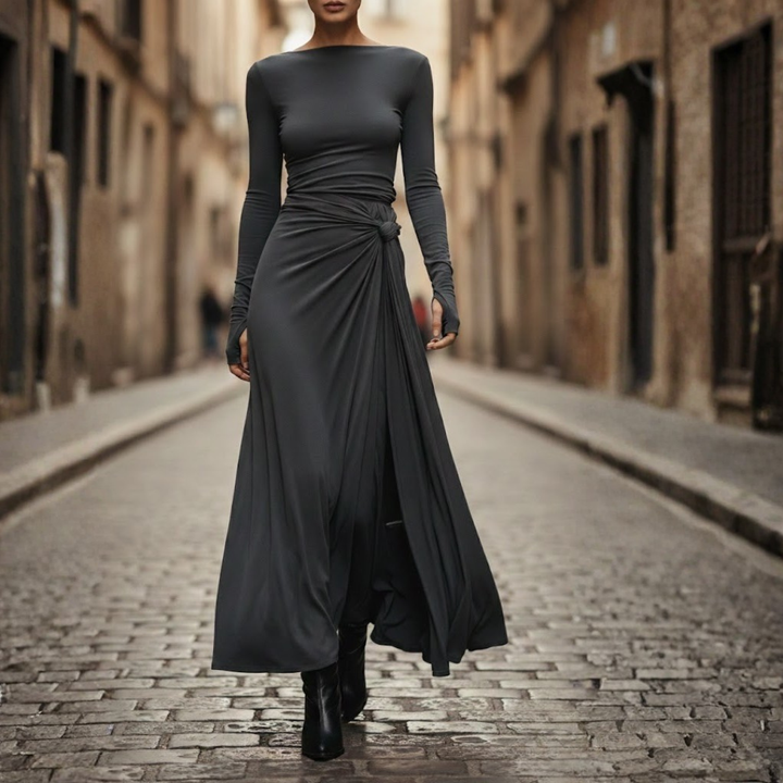 Robe longue à nouer sur le côté en tissu extensible pour femmes