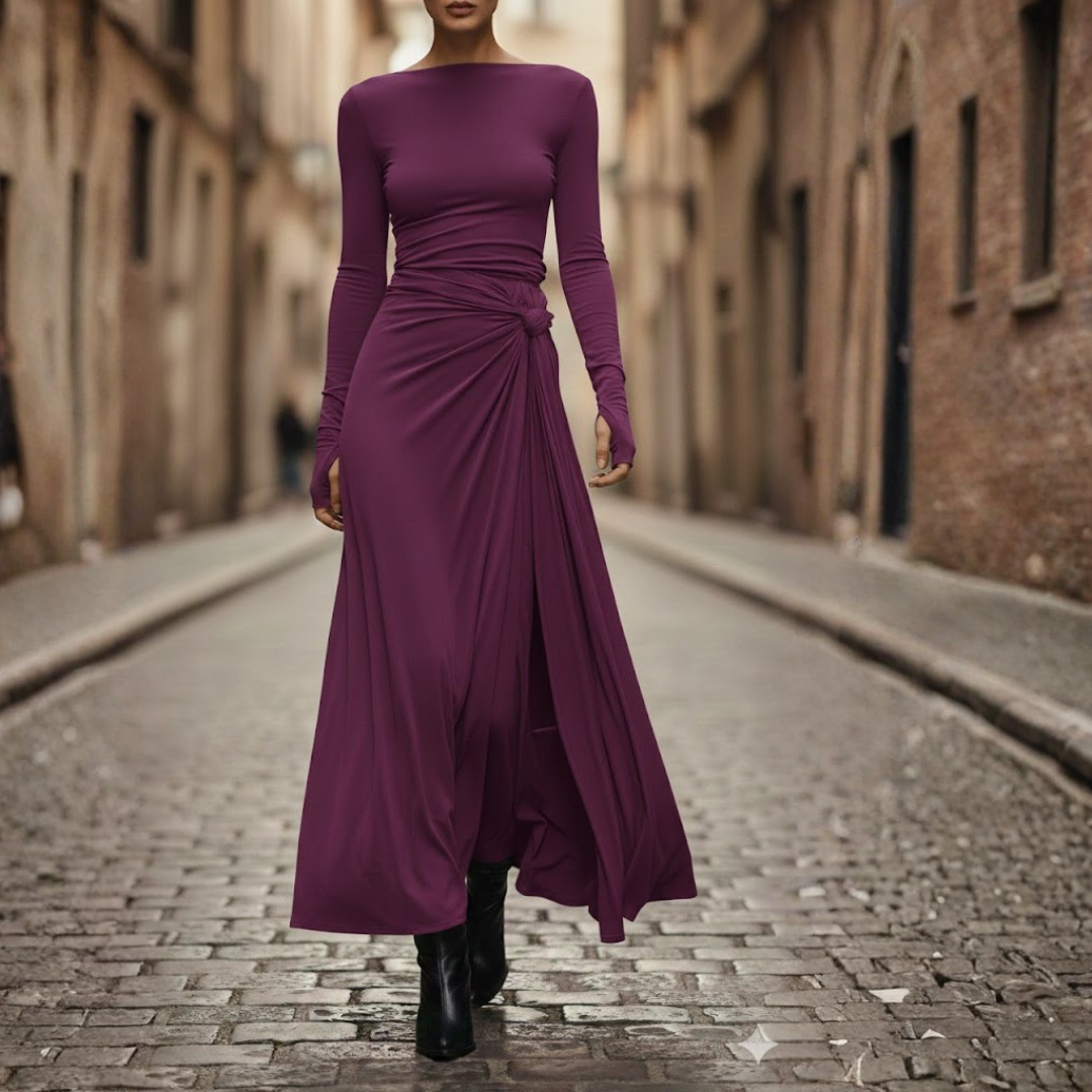 Robe longue à nouer sur le côté en tissu extensible pour femmes