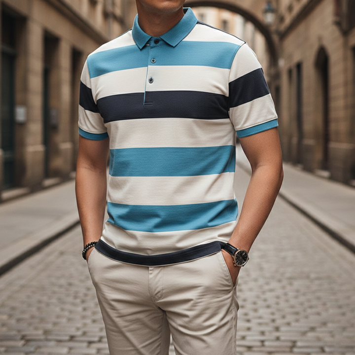 Men Striped Short Sleeve Polo Shirt