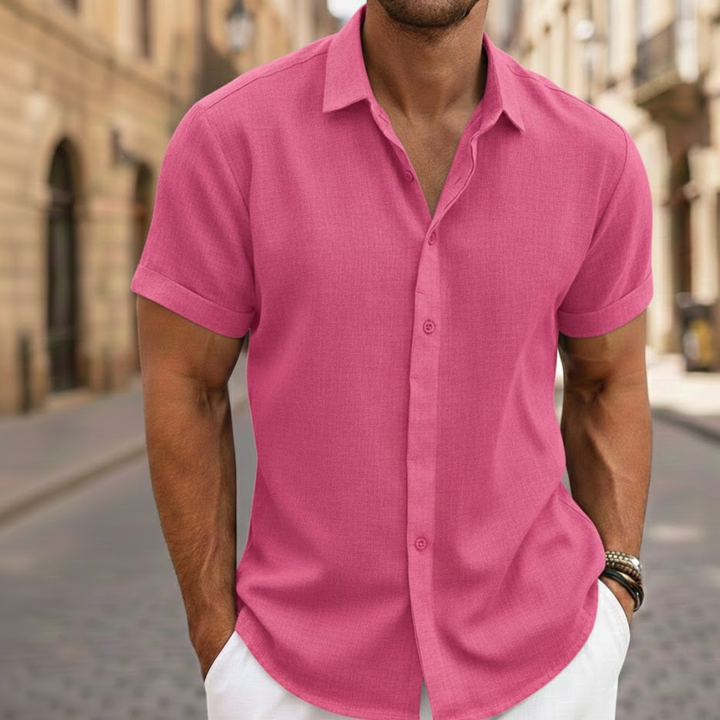 Men Short Sleeve Summer Shirt Lightweight Button Front