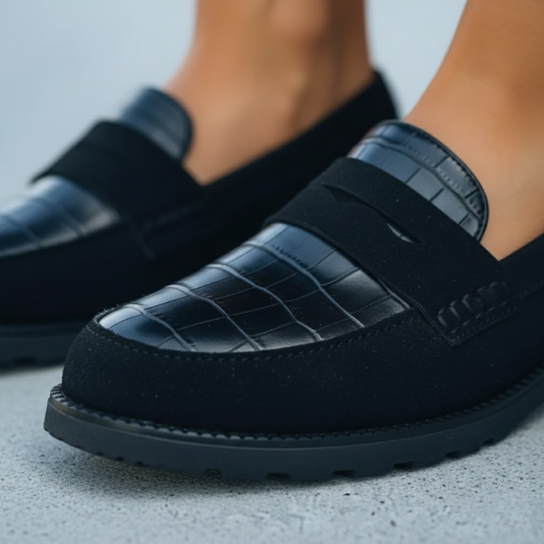 Women Orthopedic Faux Leather Croc Penny Loafers