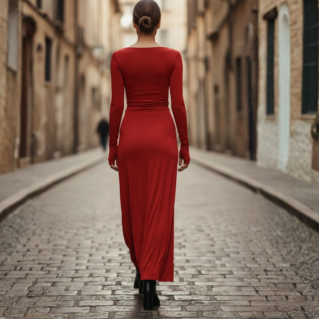 Robe longue à nouer sur le côté en tissu extensible pour femmes