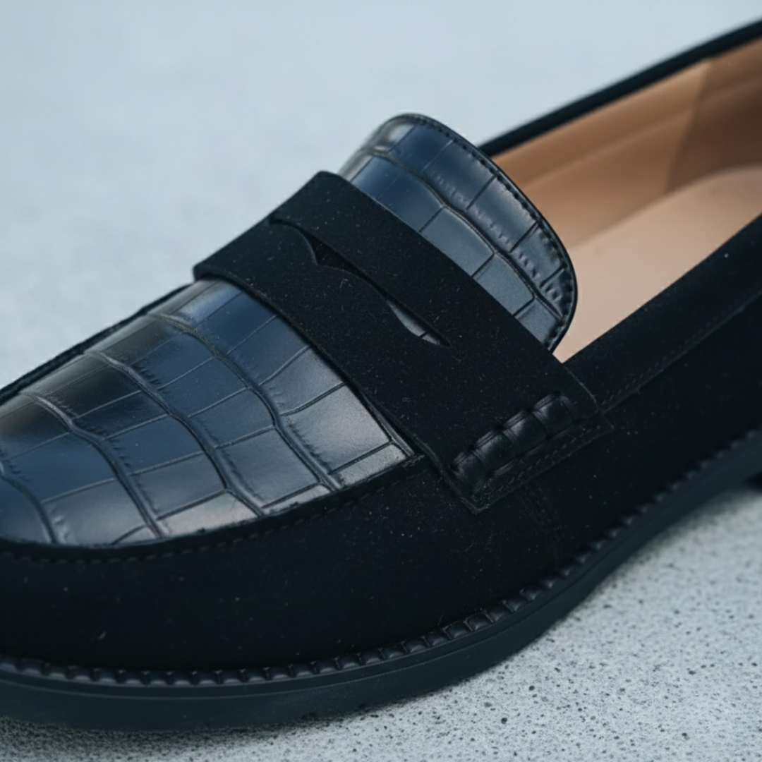 Women Orthopedic Faux Leather Croc Penny Loafers