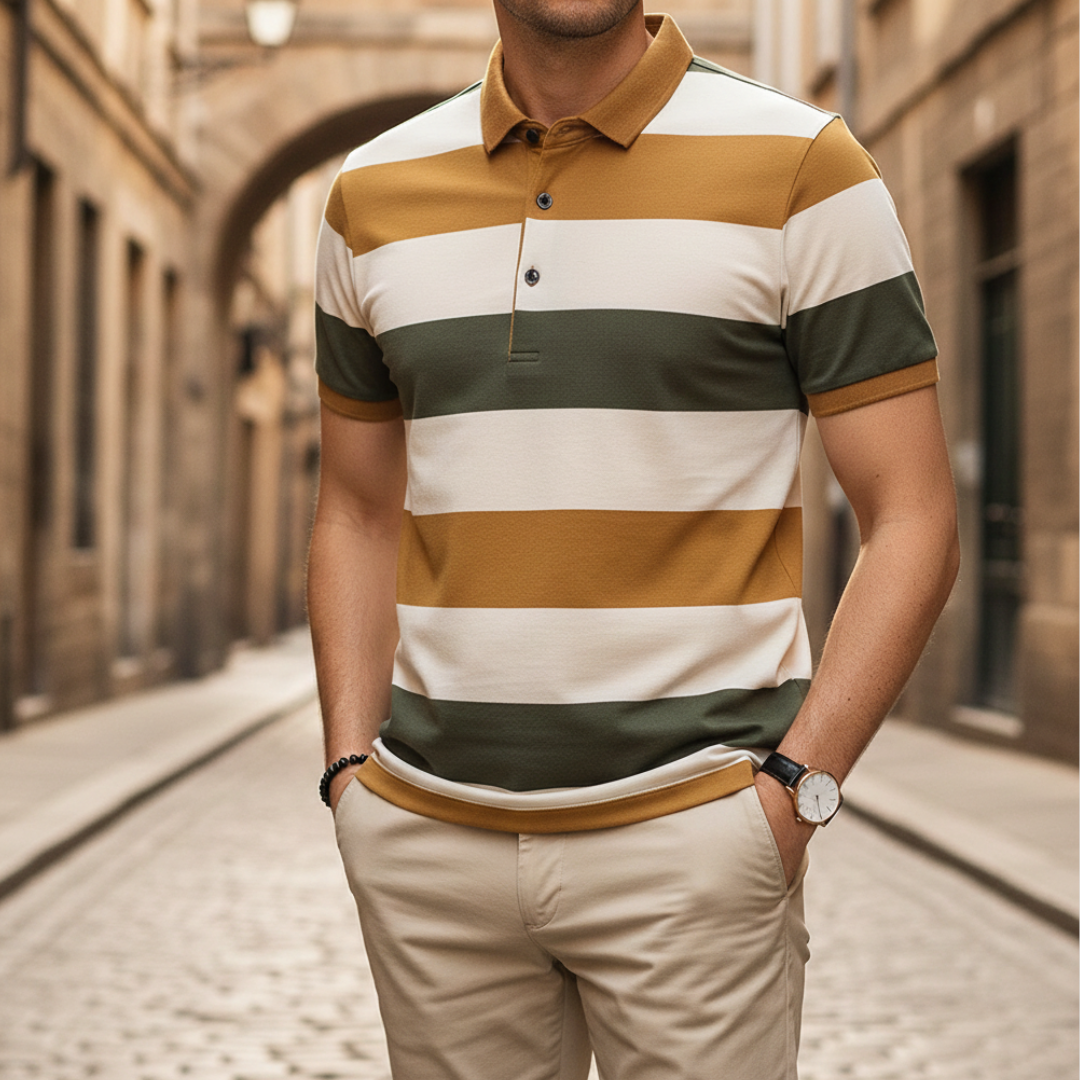 Men Striped Short Sleeve Polo Shirt