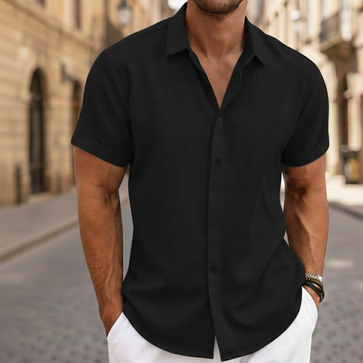 Men Short Sleeve Summer Shirt Lightweight Button Front