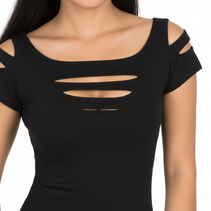 Women Polyester Cut Out Bodycon Top