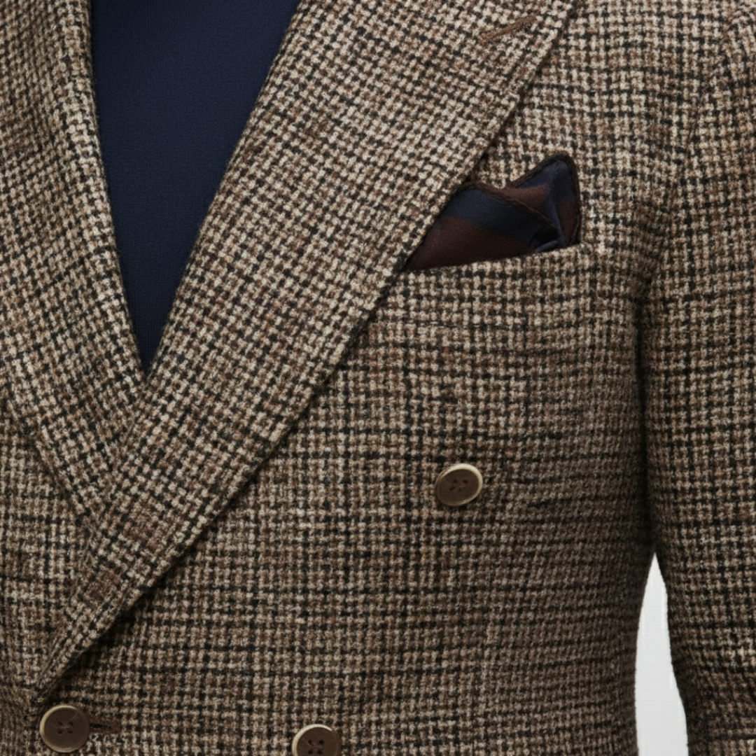 Men Double-Breasted Plaid Blazer