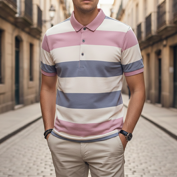 Men Striped Short Sleeve Polo Shirt