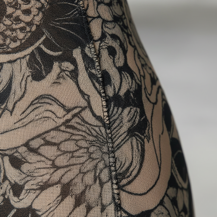 Robe longue à col montant graphique couleur fauve pour femme