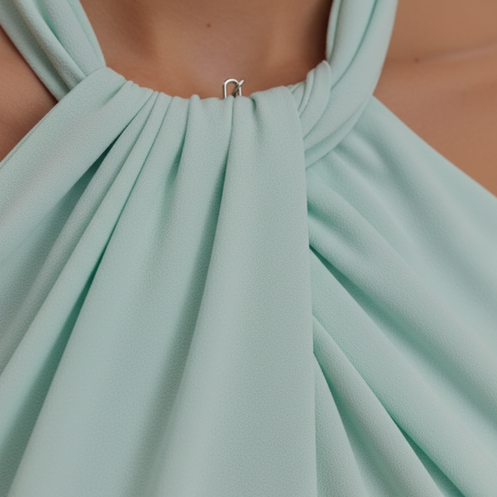 Robe longue froncée pour femme à col licou