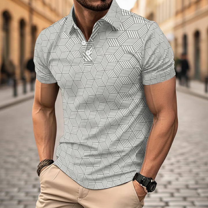 Men’s Geometric Print Knit Polo Shirt