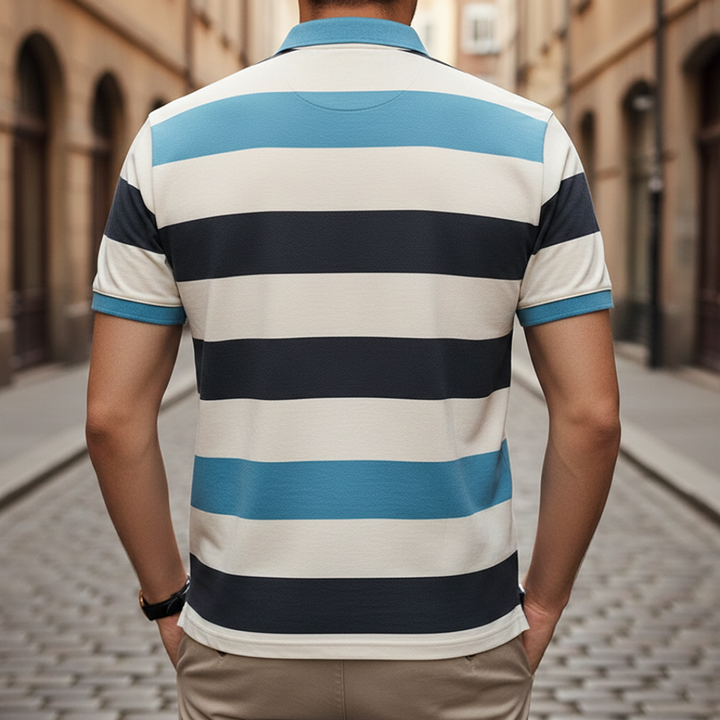Men Striped Short Sleeve Polo Shirt