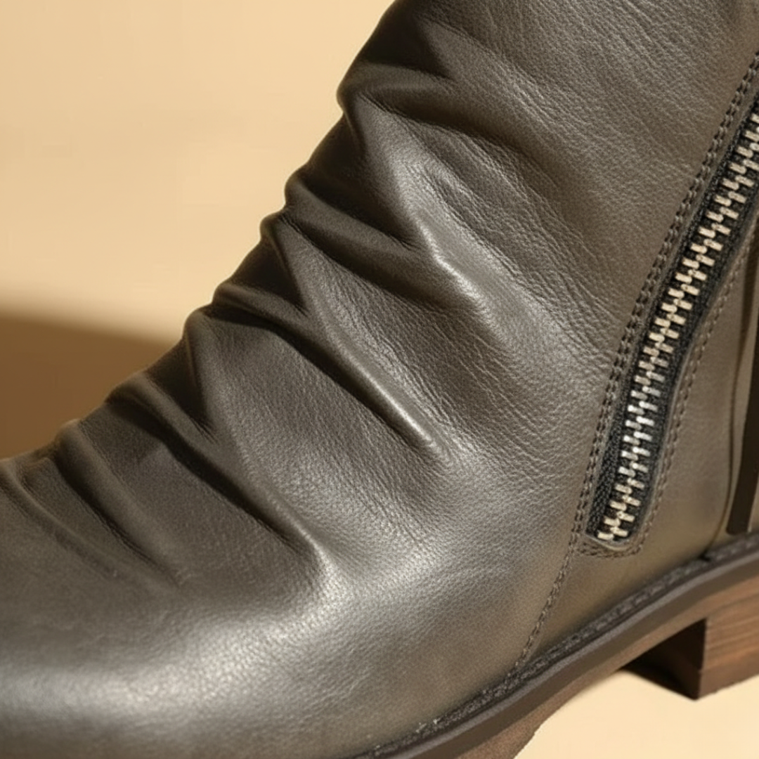 Men Synthetic Orthopedic Ruched Ankle Boots