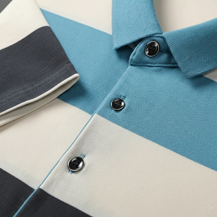 Men Striped Short Sleeve Polo Shirt