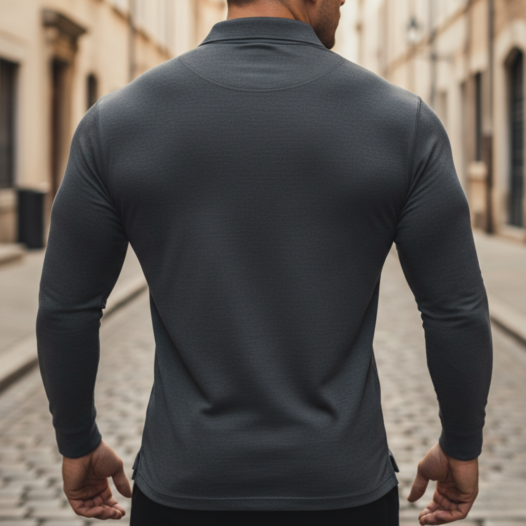 Men Ribbed Long Sleeve Polo Shirt