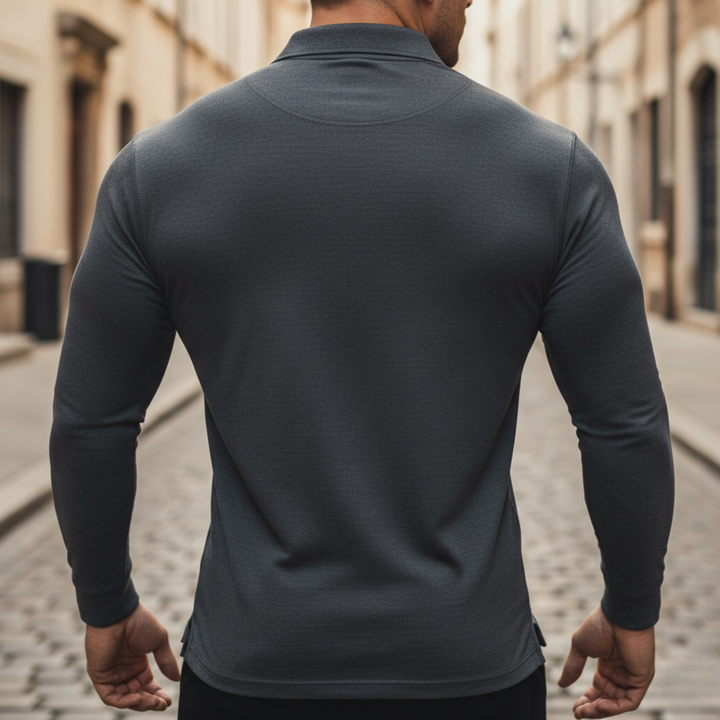Men Ribbed Long Sleeve Polo Shirt
