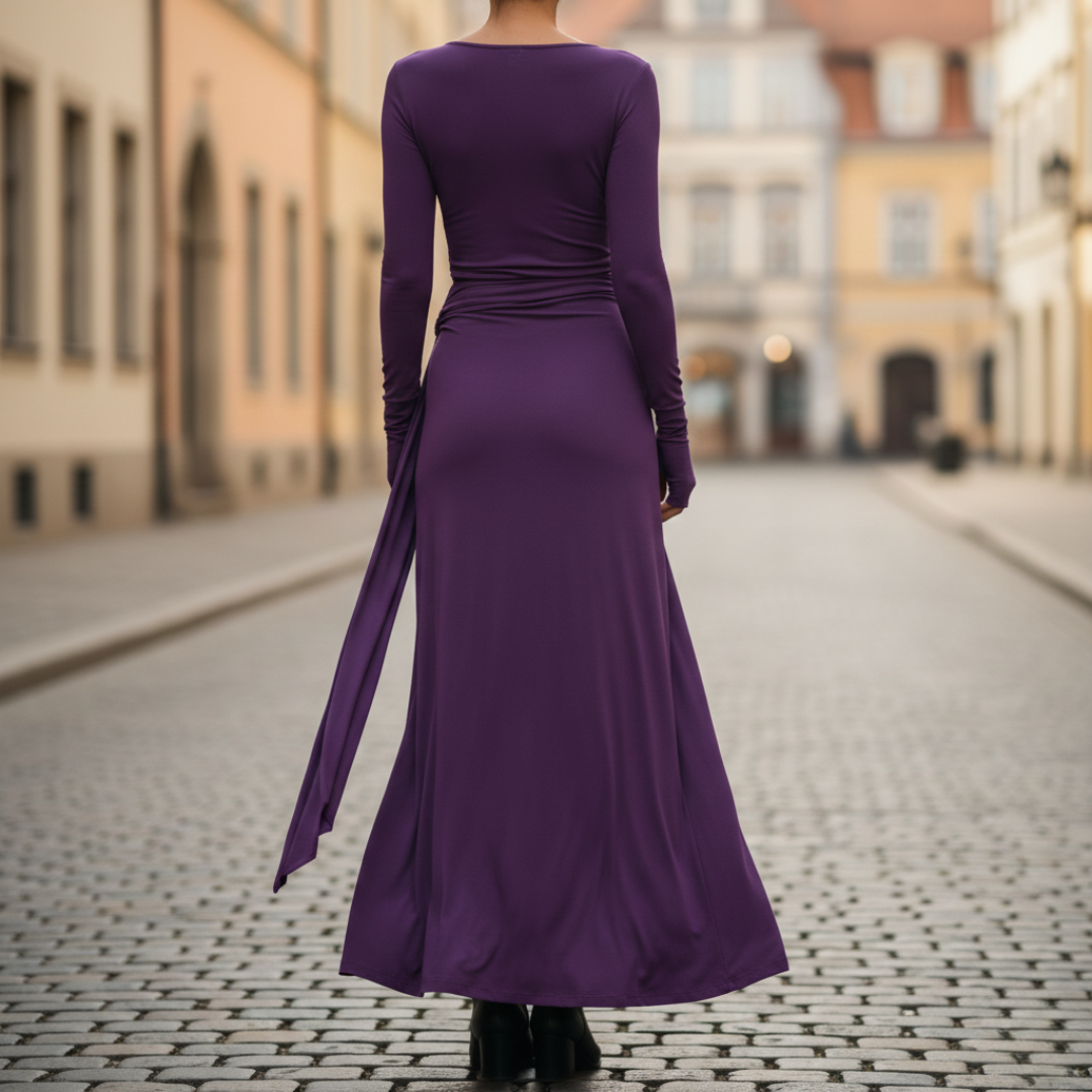 Maxi Dress Side Knot Long Sleeve Floor Length Women