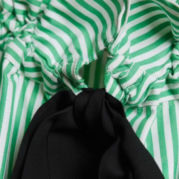 Women Striped Ruffle Bow Tie Blouse