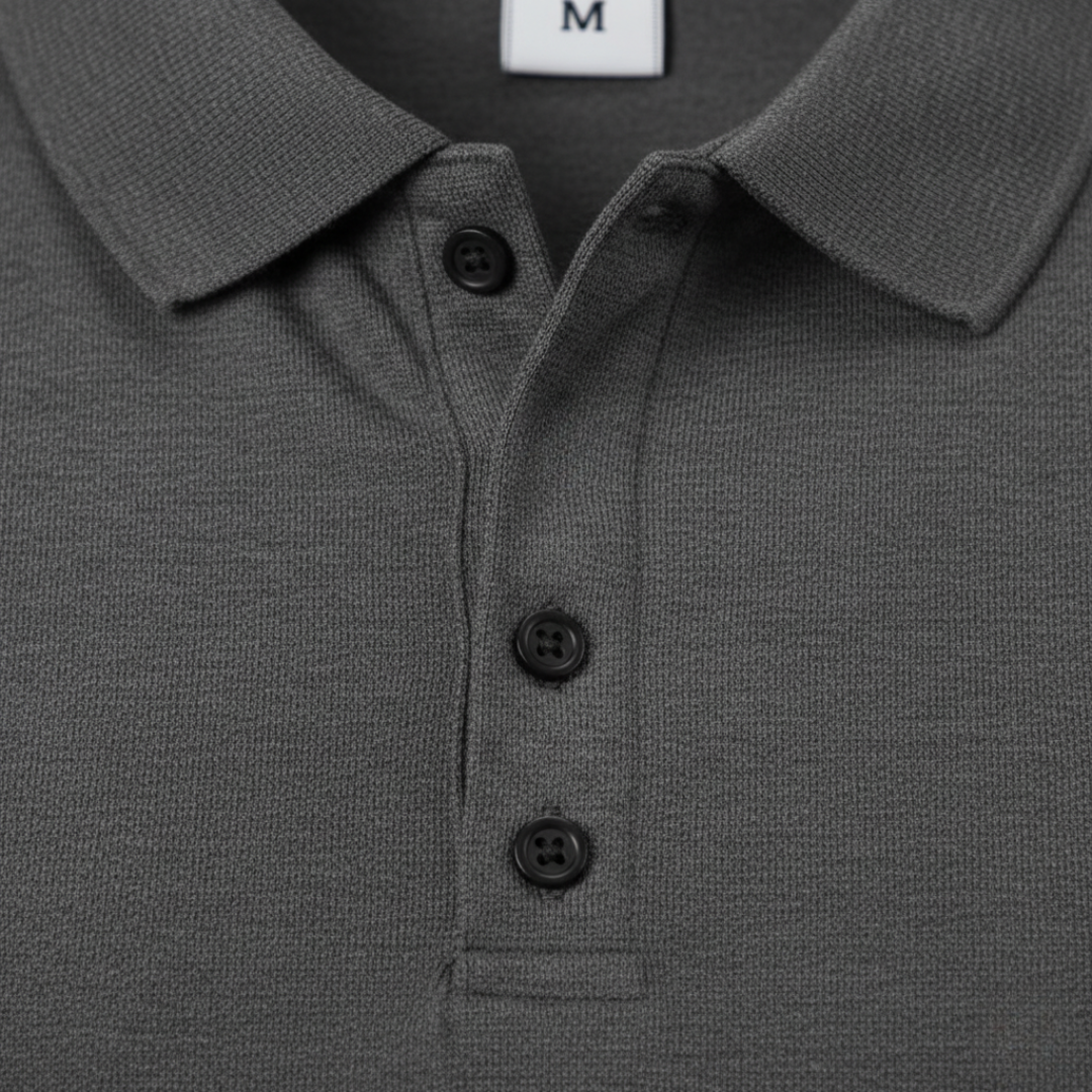 Men Ribbed Long Sleeve Polo Shirt