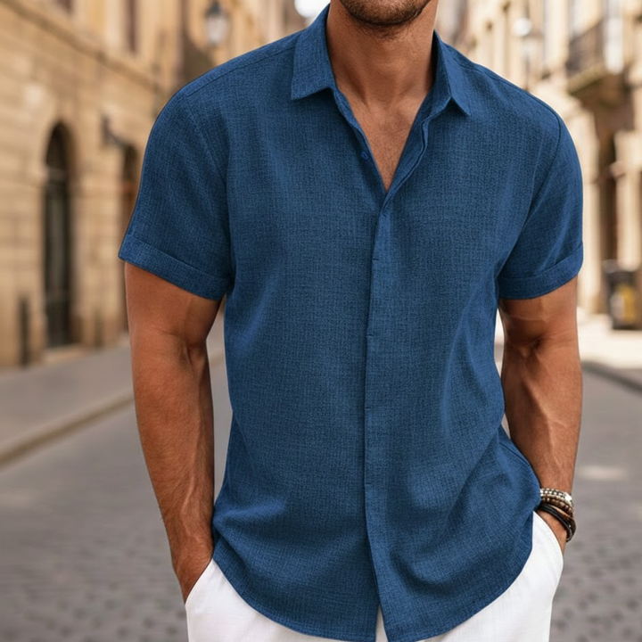 Men Short Sleeve Summer Shirt Lightweight Button Front