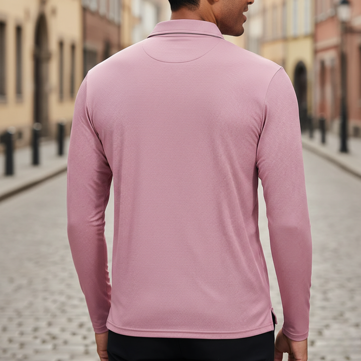 Men Textured Long Sleeve Polo Shirt