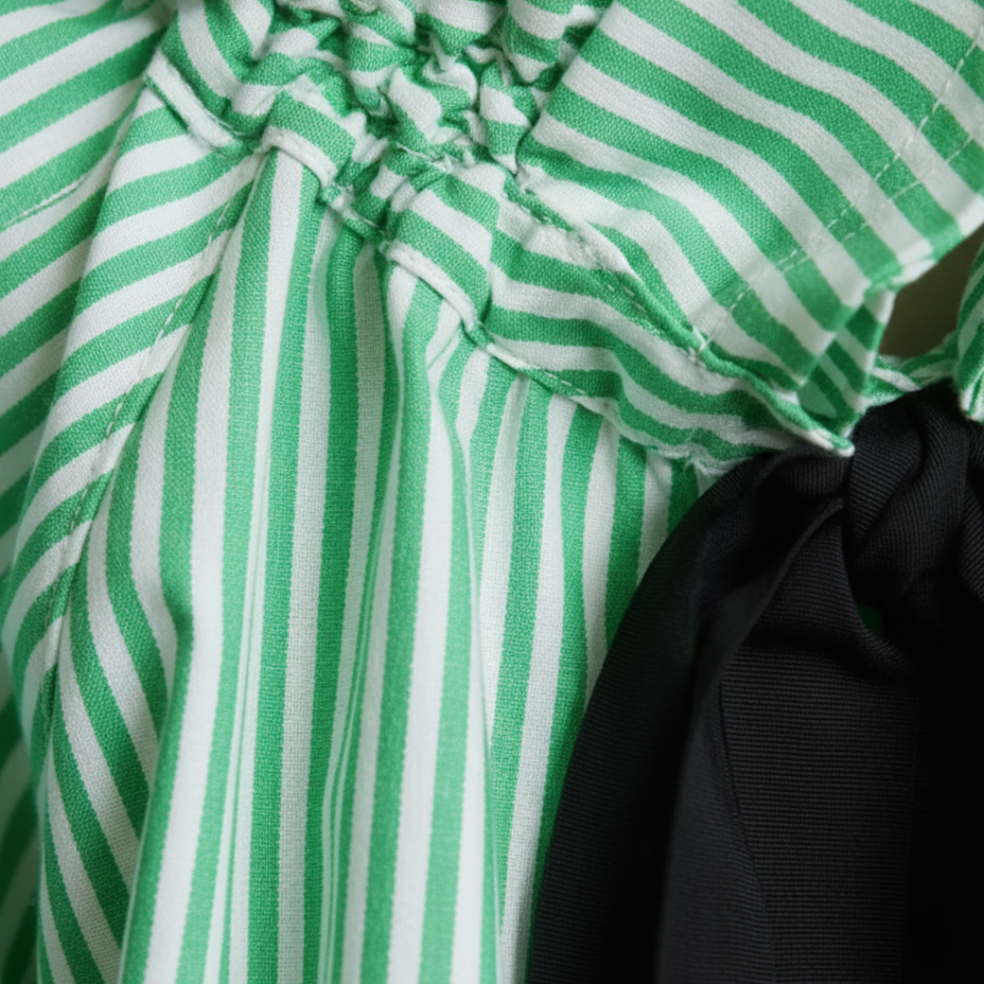 Women Striped Ruffle Bow Tie Blouse