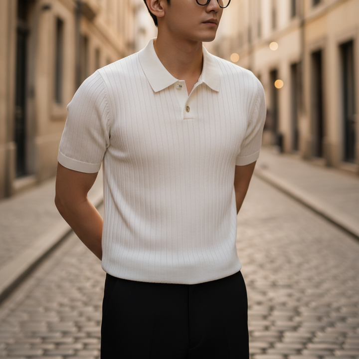 Men’s Ribbed Knit Polo Shirt