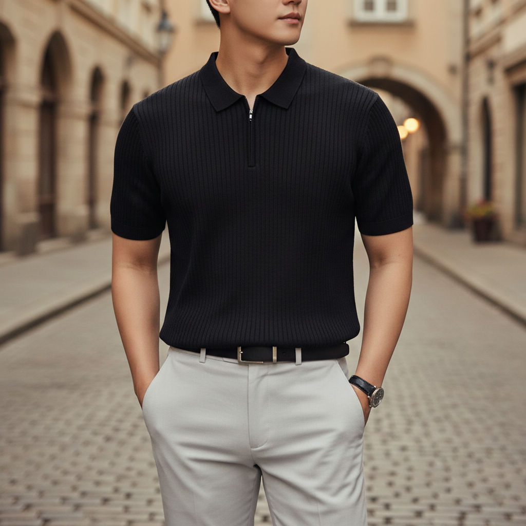 Men’s Ribbed Knit Polo Shirt