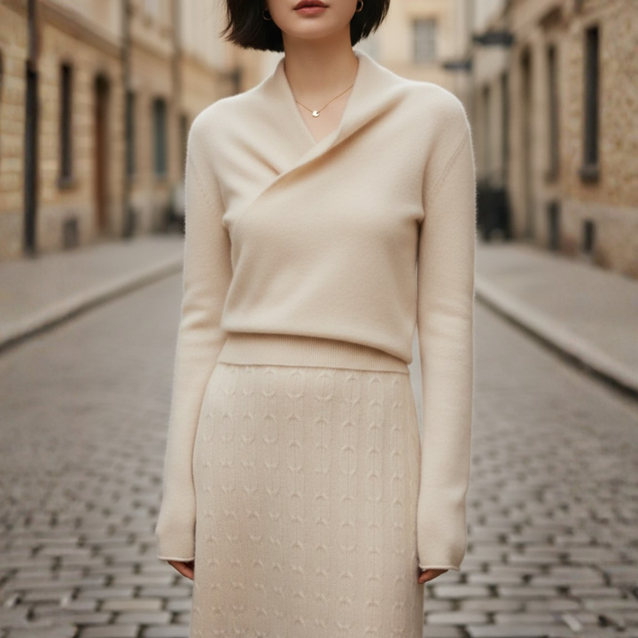 Women Knit Asymmetric Overlap Neck Sweater