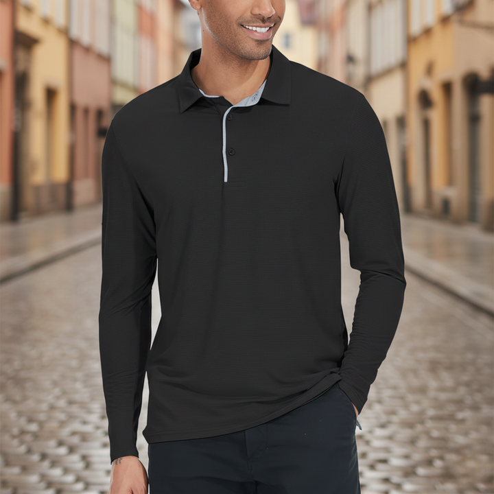 Men Textured Long Sleeve Polo Shirt