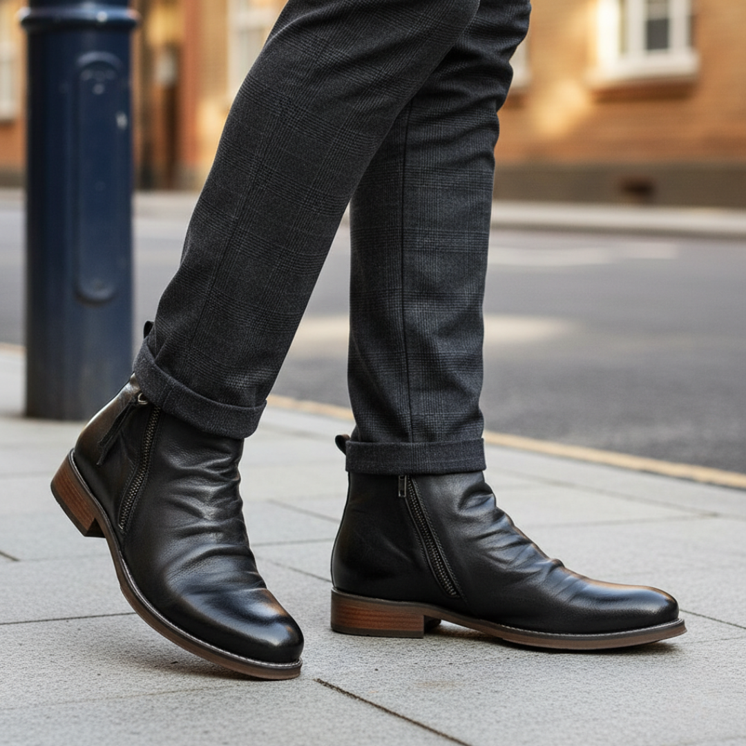 Men Synthetic Orthopedic Ruched Ankle Boots