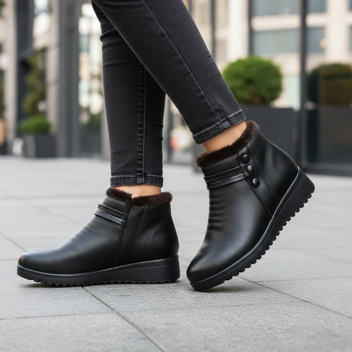 Women Orthopedic Synthetic Leather Fur Wedge Boots