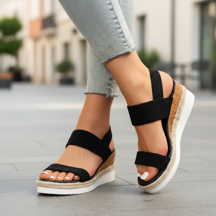 Women Orthopedic Elastic Fabric Cork Wedge Sandals