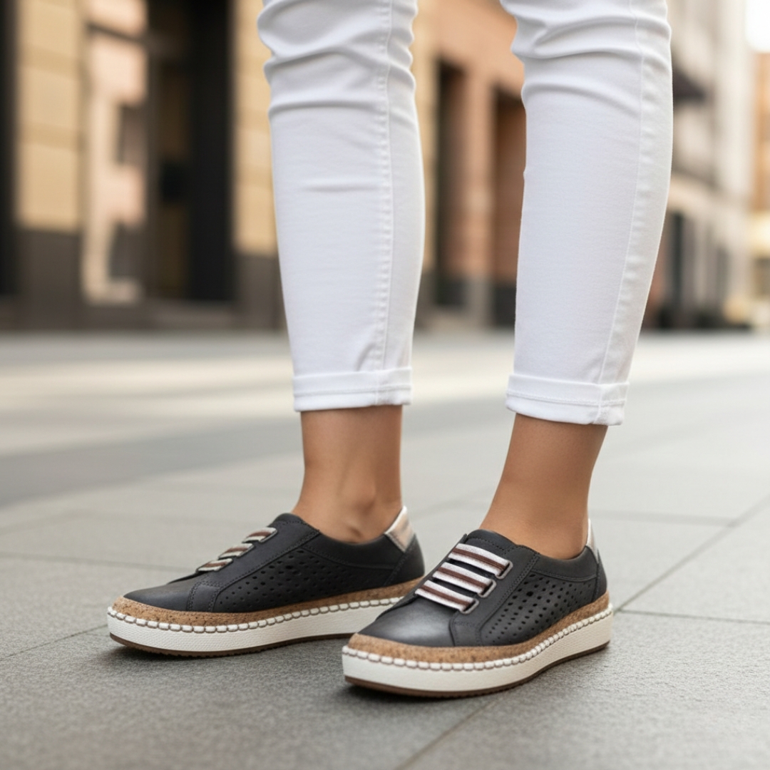 Women Orthopedic Faux Leather Slip On Sneakers