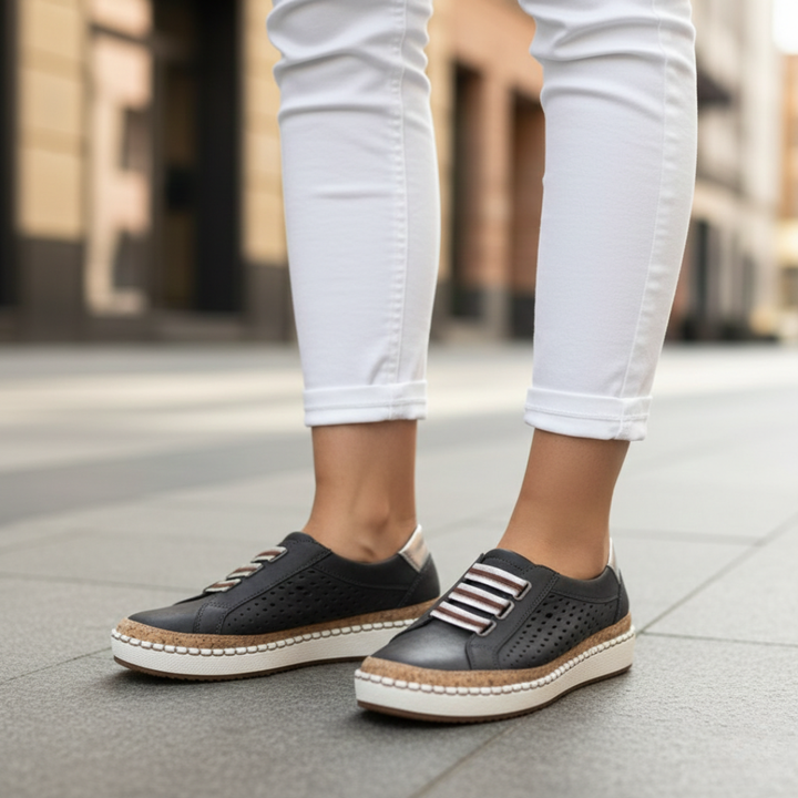 Women Orthopedic Faux Leather Slip On Sneakers