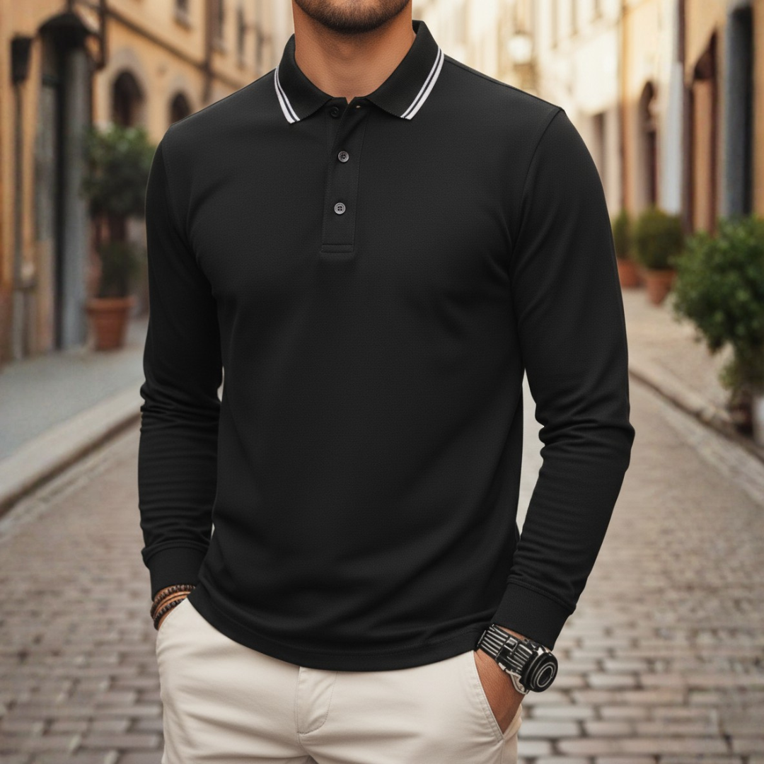 Men Tipped Long Sleeve Polo Shirt