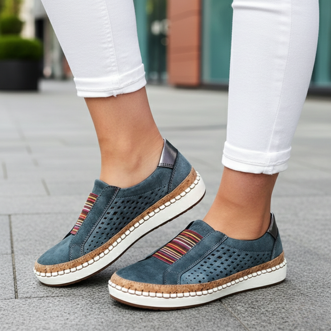 Women Orthopedic Faux Leather Slip On Sneakers