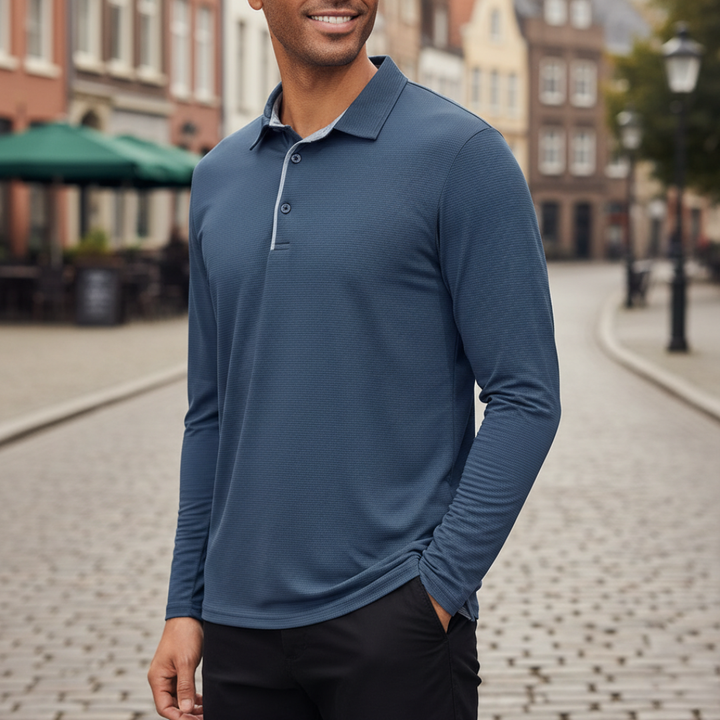 Men Textured Long Sleeve Polo Shirt