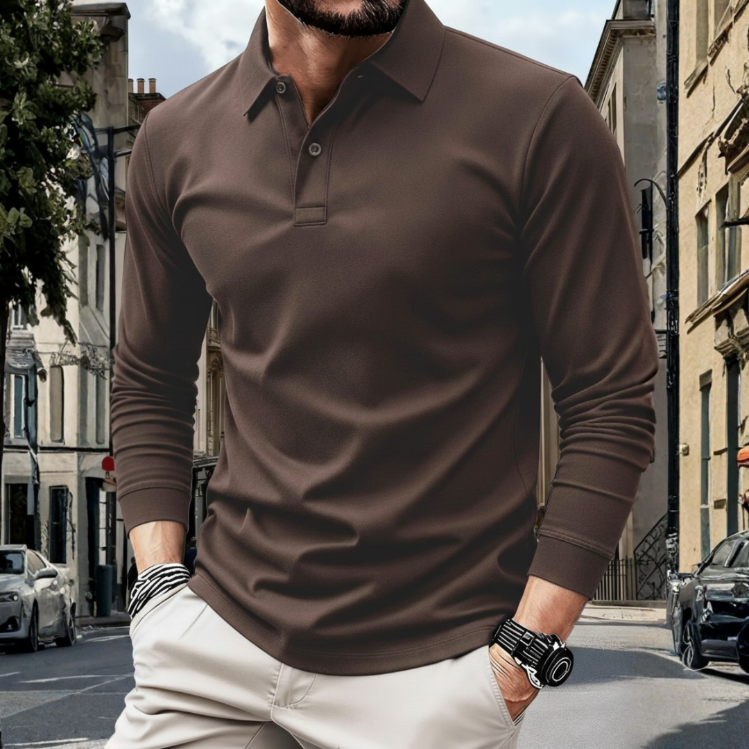 Men Tipped Long Sleeve Polo Shirt