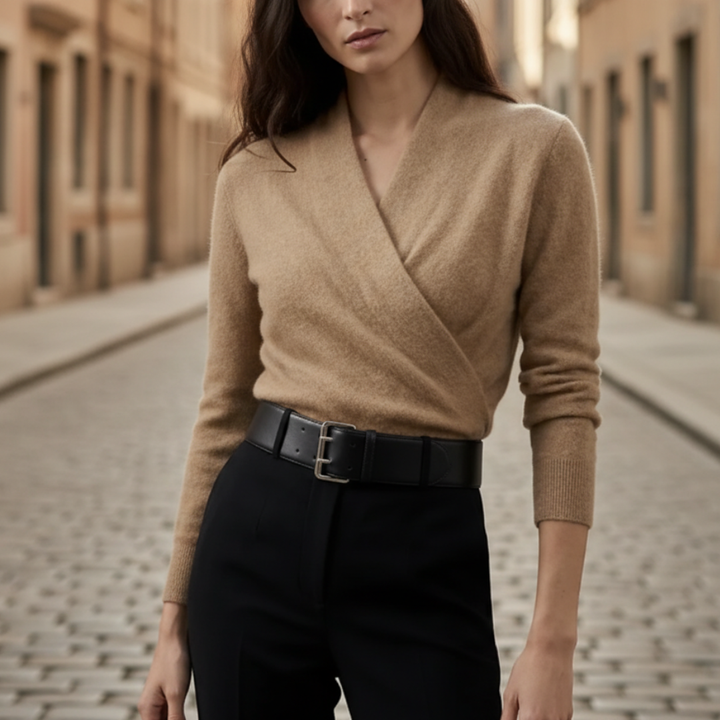 Women Knit Asymmetric Overlap Neck Sweater